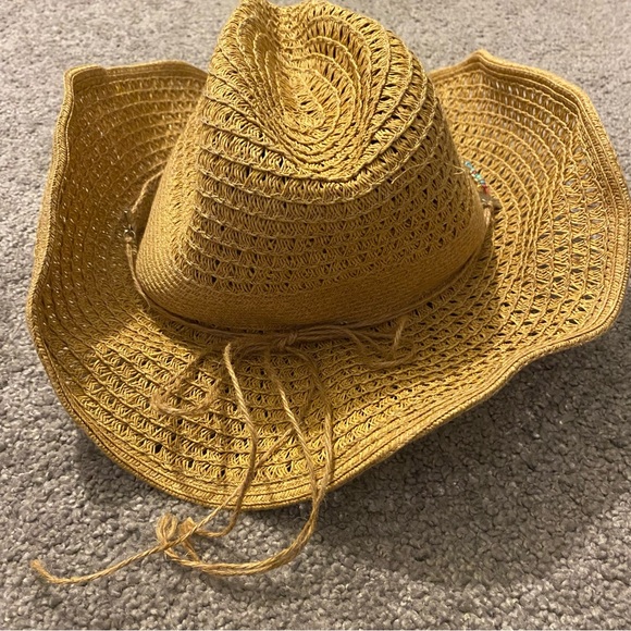 Scala Boston Proper Hat Women’s O/S Tan Paper Beaded Beach Boho Cowgirl NWT - Picture 2 of 9